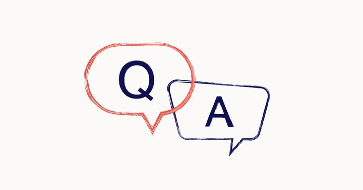 Illustration of two overlapping speech bubbles. One has the letter "Q" and the other "A" inside