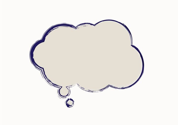 An illustrated thought bubble on a plain grey background